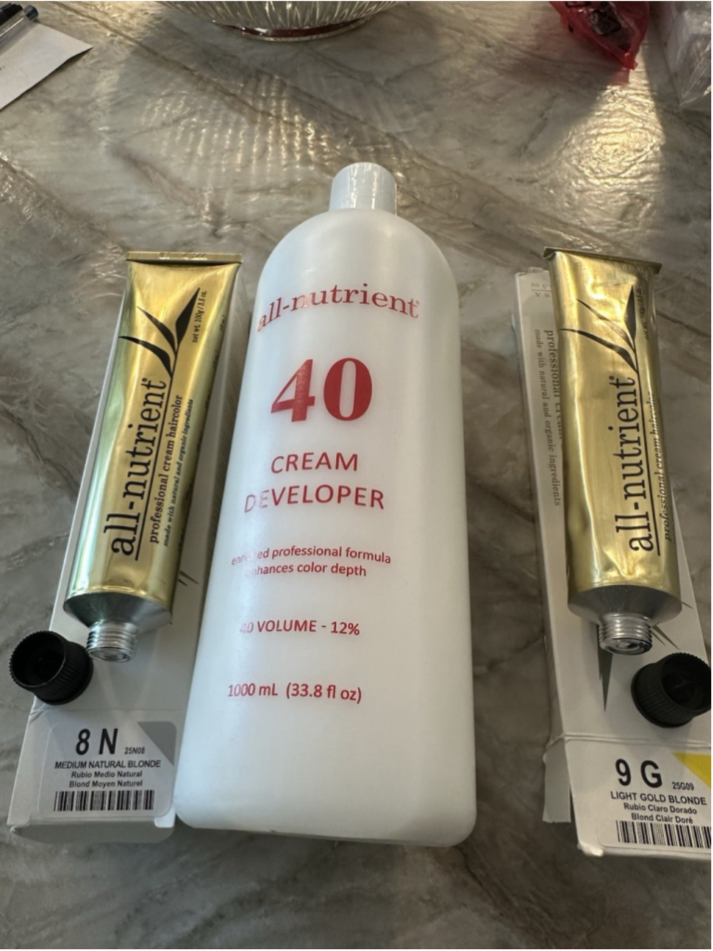 Blonde All-nutrient Prof Organic Cream Hair Color Bundle 9G + 8N Color +40 V Dev